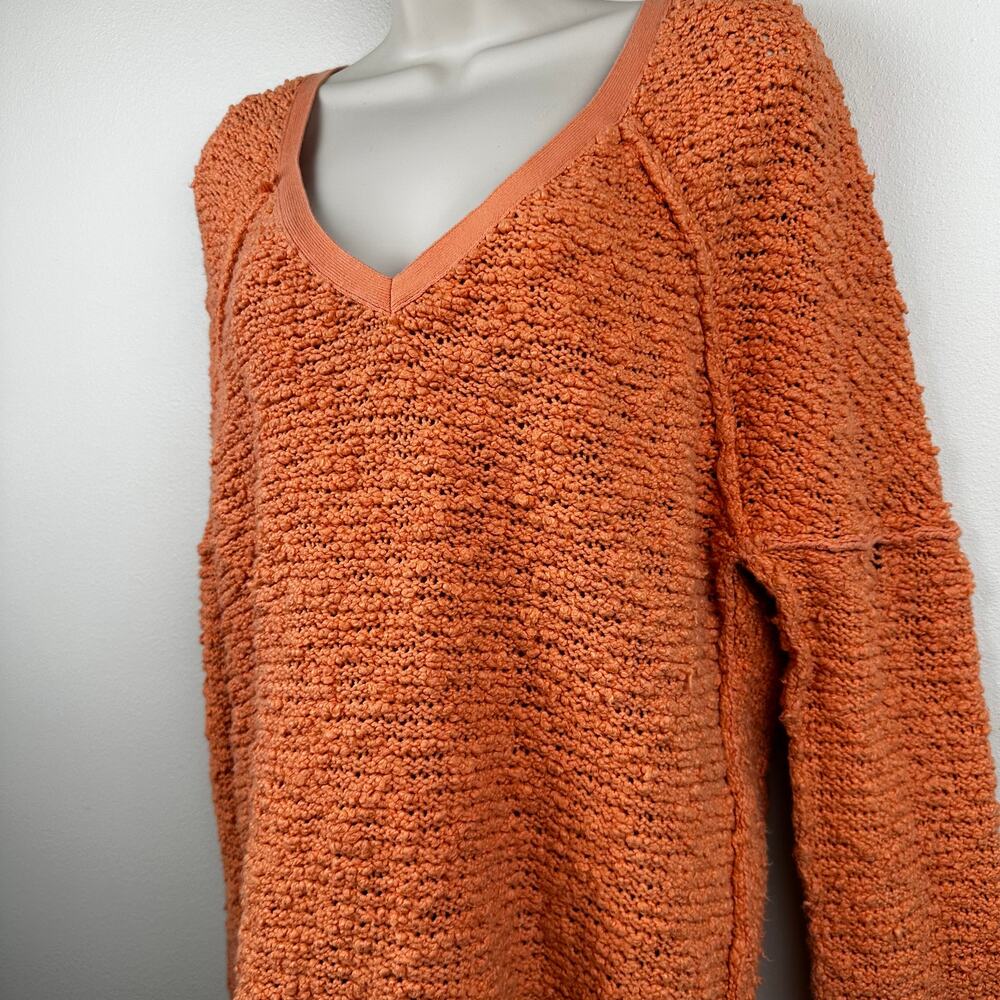 Free People Songbird Sweater V-Neck Slub Loose Knit Textured Slouchy Large - Picture 4 of 11
